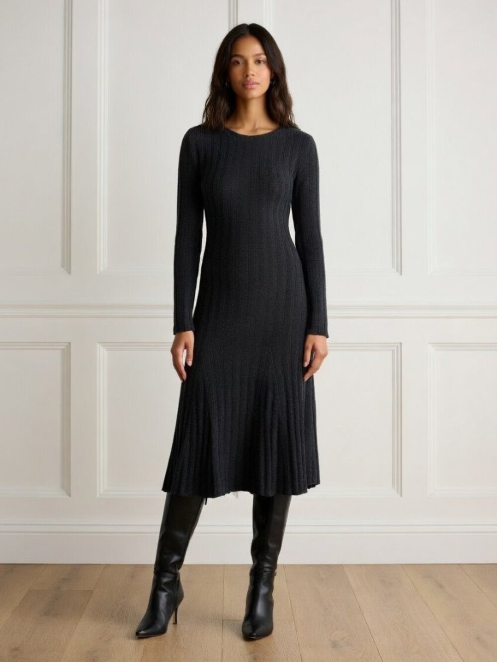 NWT Quince Mongolian Cashmere Wide-Rib Midi in Charcoal Sweater Dress XL